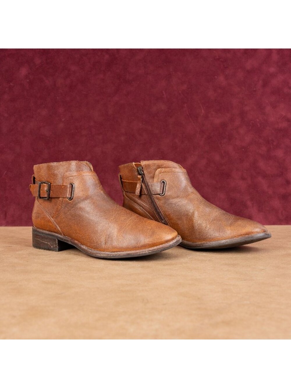 UGG Women Barnett Brown Leather Zip Festival Low Western Ankle Boots sz 6
